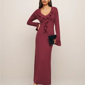 Reformation Jovie Knit Burgundy Dress